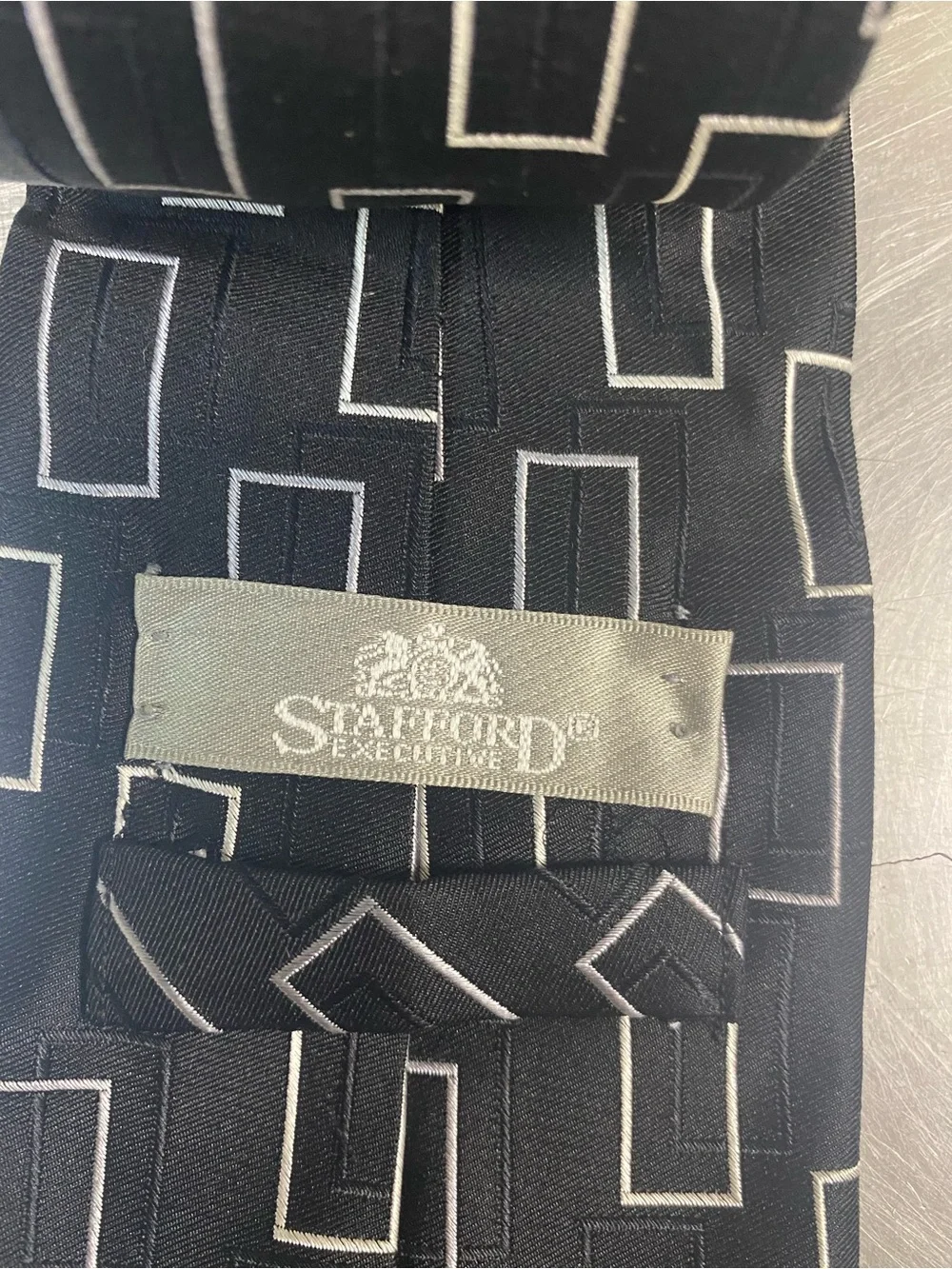 Stafford Black Tie with White Rectangular Pattern